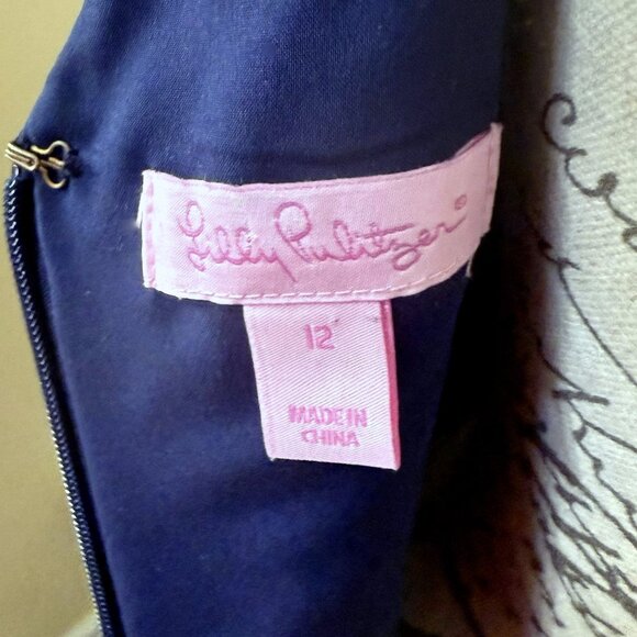 Lilly Pulitzer Largo Shift Dress True Navy Beaded Gold Cocktail Sz 12 - $268 - Picture 11 of 16